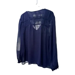 Navy Sheer Chiffon Peasant Blouse Tie‎ Front Long Sleeve Boho Y2K Romantic thumbnail 2