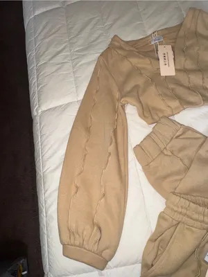 Oh Polly Beige Cropped Sweatshirt & Drawstring Joggers Set thumbnail 3