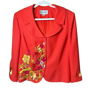 John Meyer Norwich‎ Orange Floral Embroidered Blazer 14 | Statement Art to Wear thumbnail 1