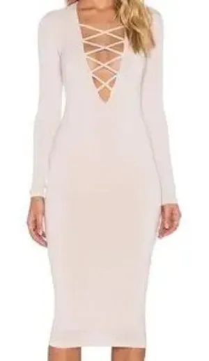 Nookie Ti amo v‎ neck cross cross long sleeve midi dress size 8 thumbnail 1