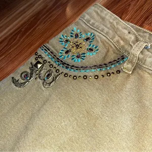 Embroidered olive straight leg jeans Tan Size 30 thumbnail 4