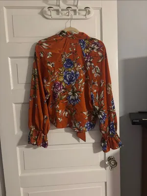 Floral Free People Tie-Neck Blouse in Rust Orange thumbnail 6