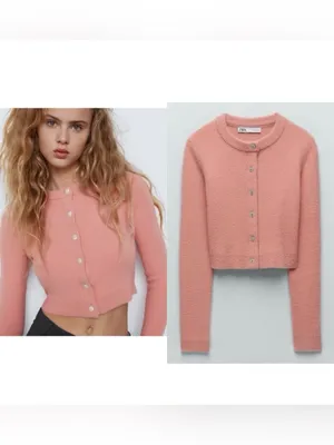 ZARA *NWT* soft Pink Button-Up cardigan thumbnail 2