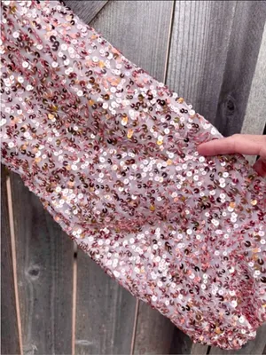 EUC Free People Dance All Night Sequined V Neck Puff SIv. Dress Rose Gold Small thumbnail 6