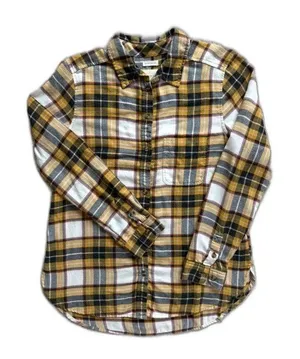 American Eagle Plaid Flannel Shirt Womens Medium Yellow Black Boyfriend Fit thumbnail 1