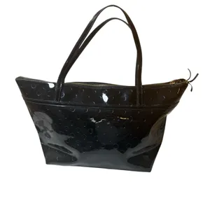 Kate Spade New York Black Patent Tote Bag Polka Dot Embossed Front Bow Accent thumbnail 3