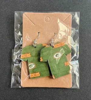 Green Bay Packers T Shirt Earrings‎ Dangle Drop Football NFL Fan Jewelry thumbnail 1