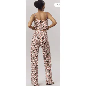 Anthropologie The Tilda Printed RED lipstick TUBES WIDE LEG PANTS Size Medium thumbnail 2