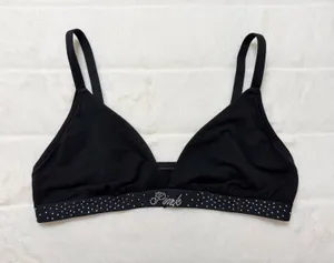 PINK Victoria’s Secret Rhinestone Elastic Bralette Black Large thumbnail 1