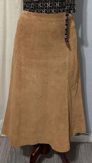 Anonymous John Carlisle Tan Suede Leather A-Line Midi Skirt Size 14‎ Camel Brown thumbnail 1