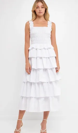 English Factory Smocked Ruffled Tiered Cotton Gown thumbnail 1
