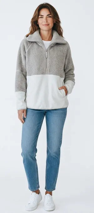 The North Face Women's Gray Cream Colorblock Sherpa Fleece Pullover Jacket S thumbnail 1