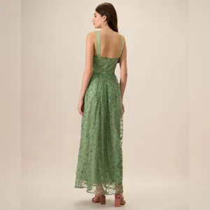 RIHOAS Women's Green Embroidery Mesh Slip Maxi Dress XS thumbnail 2