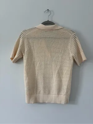 Everlane Cotton Merino Short Sleeve Knit Polo Cream XS thumbnail 6