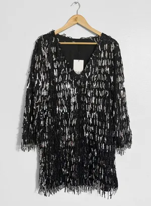 Zara Sequin Fringe Disco Party Mini Dress thumbnail 3