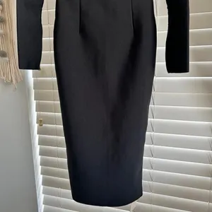 Mew Mews Black Feather Trim Maxi Dress Gown Medium Formal Cocktail Old Hollywood thumbnail 5