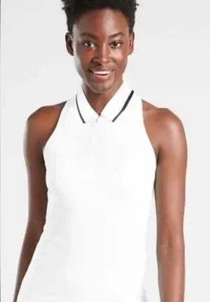 NWT ATHLETA Momentum Polo Tank top 1/4 Zip Neck White size‎ Small thumbnail 1