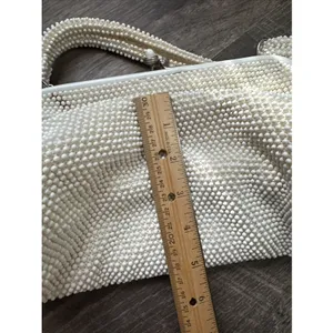 60s Beaded White Handbag Handle Evening Bag Purse USA Two Sided thumbnail 8