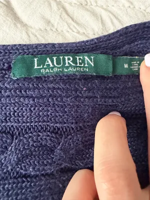Navy blue Ralph Lauren cable knit sweater with horizontal ribbed texture, size M thumbnail 2