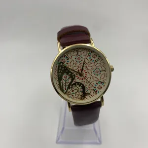 Elegant Butterfly Dial Analog Watch with Maroon Band - New Battery! thumbnail 2