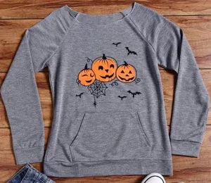 Pumpkin Sweatshirt, Medium 🎃 Gray thumbnail 1