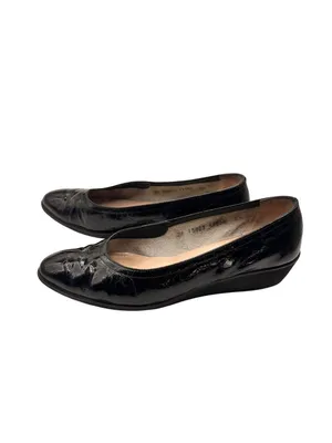 Salvatore Ferragamo Size 8.5 Black Croc Embossed Faux Leather Wedge Flats thumbnail 3