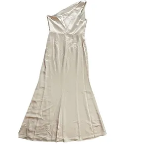 NWT LOVELY Shirred One-Shoulder Satin Trumpet Dress‎ sz 10 Cameo thumbnail 3