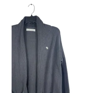 Abercrombie & Fitch Open Front Cardigan Sweater Logo Women’s Gray Shawl Collar S thumbnail 2