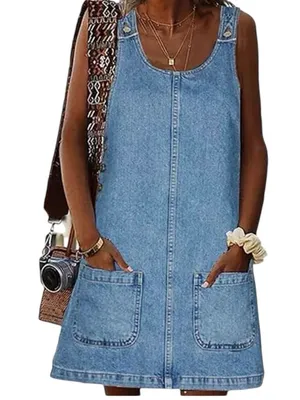 Bhineem Sleeveless Denim Jean Dress L Western Relaxed Fit Pockets Casual NWOT thumbnail 1