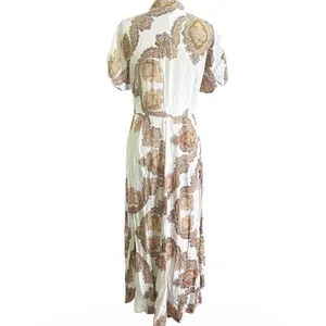 H&M Women Paisley Hi-Low Maxi Dress White Brown Boho Short Sleeve Size 2 | 0116 thumbnail 2