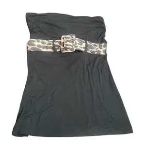 Express Womens XS Black Strapless Tube Top‎ Leopard Print Belted Buckle Y2K thumbnail 1