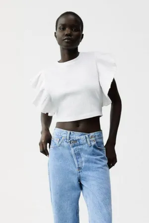 Zara Ruffled Ribbed T-Shirt thumbnail 3