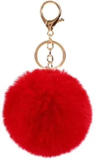 Red Faux Fur Pom Pom Keychain Bag Charm thumbnail 1