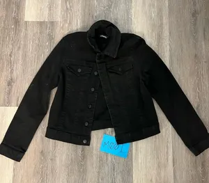 d.jeans Denim Jacket Womens Medium Black Stretch Cropped Trucker Button Front thumbnail 1
