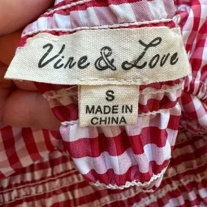 VINE & LOVE Red & White Gingham Milkmaid / Picnic / Puff Sleeves Top - Small thumbnail 7