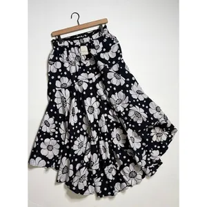 NWT!! FREE PEOPLE Poppy Printed Maxi Skirt Polka Dot Floral Black White Medium thumbnail 2