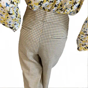 Loft Tan & Black Cropped Wide Leg Plaid Trousers (10) thumbnail 8