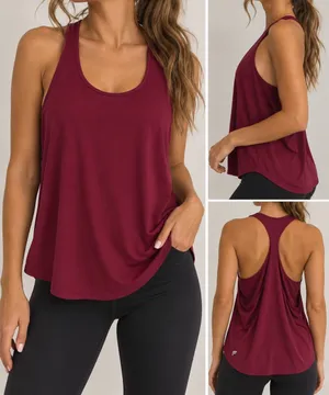 Fabletics Racerback Tank Top Medium Berry Burgundy Open Back Activewear thumbnail 2
