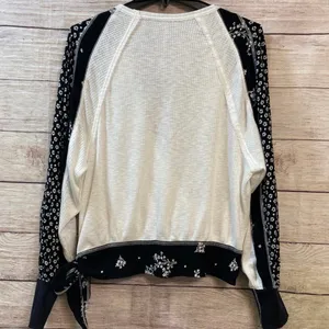 Free People Auxton Thermal Wrap Top Ivory Black Floral Waffle Knit Shacket S thumbnail 9