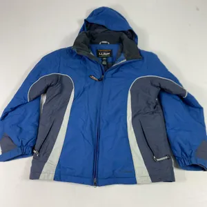 L.L. Bean Jacket Womens M Blue Nylon Winter Hooded Insulated Quilted Zip‎ Logo thumbnail 1