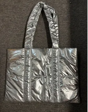 Bath & Body‎ Works Metallic Silver Puffer Tote Bag Quilted Logo Strap Handbag thumbnail 1