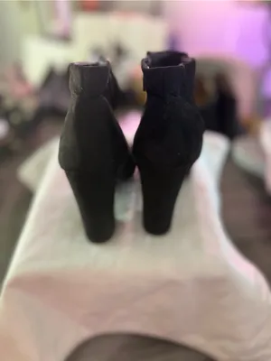 Bamboo•Black Faux Suede•Peep•Toe Ankle Boot•Size 9• 4”Block Heel thumbnail 4