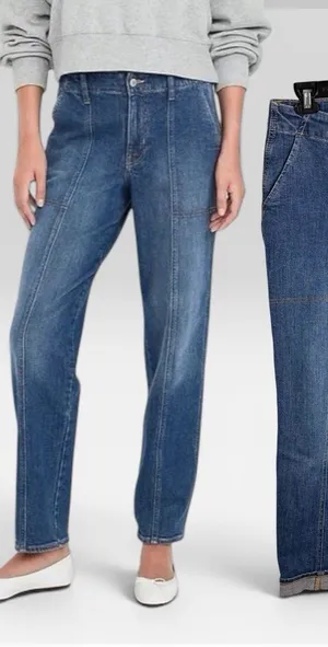 Old Navy OG Loose Tapered High Rise Denim Jeans Size 10 Blue Dark Stretch Pocket thumbnail 1
