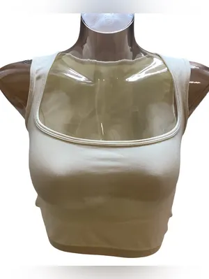 Women's Size Medium Cream Sleeveless Ribbed Crop Top, Preloved thumbnail 1