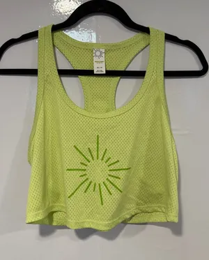Aerie tennis inspired Sunburst Mesh Crop Tank Top - Lime Green thumbnail 1