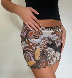 Vintage Urban Outfitters Butterfly Print Mesh Mini Skirt Brown Tan Size M thumbnail 1