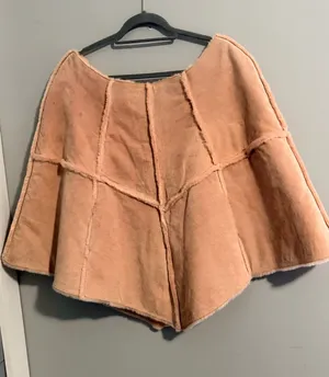 VTG Wilsons Leather Maxima Pink Suede Patchwork Poncho Cape Faux Fur Lined S/M thumbnail 1