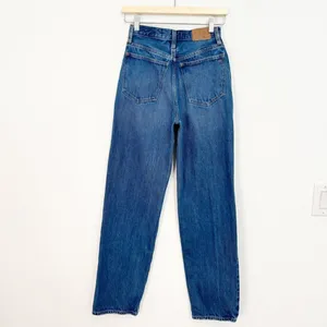 Madewell Jeans‎ Size 23 Indigo Dark Worn High Rise Baggy Straight Leg Minimalist thumbnail 9