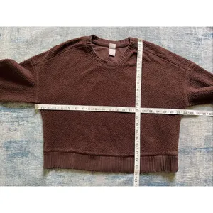Auden Brown Teddy Cropped Fleece Crew Neck Sweater Medium thumbnail 5
