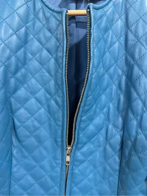 VTG Newport News Quilted Leather Jacket Size 6 Blue Collarless Zip Front thumbnail 6